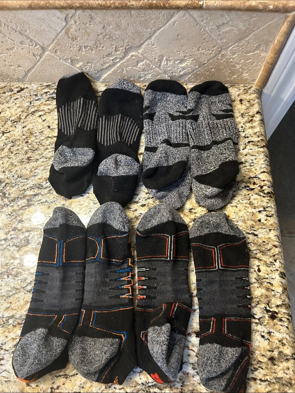Men's Low-Cut Performance Socks - Black & Gray with Orange/Blue Accents-set of 4